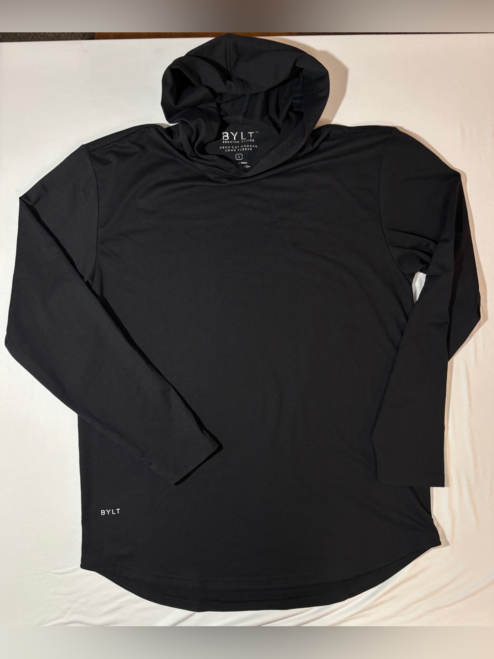 BYLT Premium Basics Drop Cut Hooded Long Sleeve Black Performance Hoodie Large